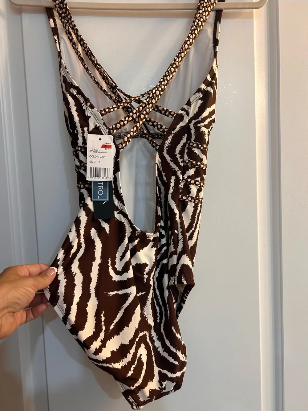La Blanca Brown and Cream Zebra-Print One-Piece Bathing suit